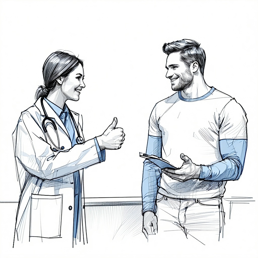 show a doctor giving a thumbs up to a patient-1 show a doctor giving a thumbs up to a patient-1